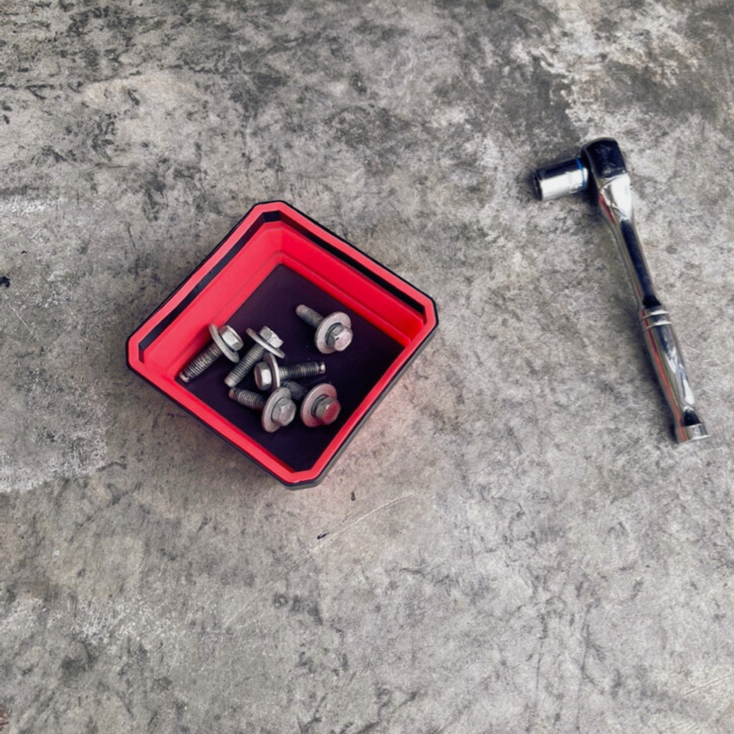 Expandable Silicone Magnetic Parts Storage Bin | Collapsable Magnetic Parts Bin - Red