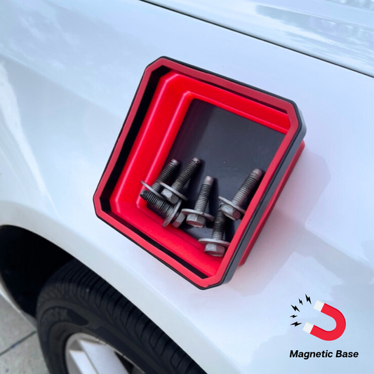 Expandable Silicone Magnetic Parts Storage Bin | Collapsable Magnetic Parts Bin - Red